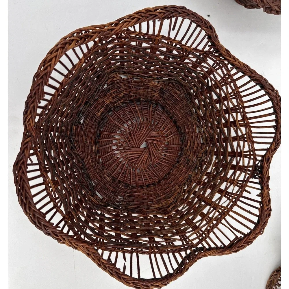 Vintage Set of 3 Wicker Nesting Baskets Handwoven Rattan Boho‎ Farmhouse